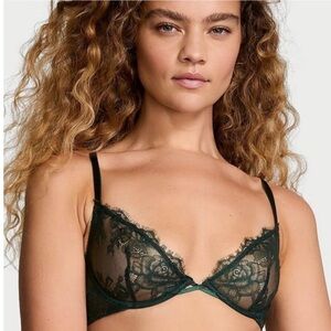 Victoria’s Secret Dark Green Lace Bra 32DD NWT